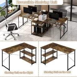 Klihome Schreibtisch L Form, Computertisch Mit Regal, Stauraum, Holzwerkstoff Metall -Möbel Store Klihome Schreibtisch L Form Computertisch mit Regal Stauraum Holzwerkstoff Metall W0ETT0182 Vintage Braun5 1280x1280