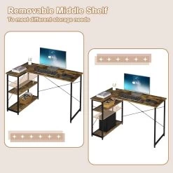 Klihome Schreibtisch L Form, Computertisch Mit Regal, Stauraum, Holzwerkstoff Metall -Möbel Store Klihome Schreibtisch L Form Computertisch mit Regal Stauraum Holzwerkstoff Metall W0ETT0182 Vintage Braun8 1280x1280