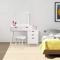 Schminktisch Mit 2 Schubladen & Nachttisch Weiß -Möbel Store Kosmetiktisch mit 2 Schubladen und Nachttisch fuer Schlafzimmer MB6059ws 3 1280x1280