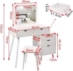 Schminktisch Mit 2 Schubladen & Nachttisch Weiß -Möbel Store Kosmetiktisch mit 2 Schubladen und Nachttisch fuer Schlafzimmer MB6059ws 4 1280x1280