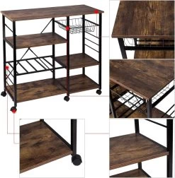 Küchenwagen Aus Metall Mit Korb Retro Dunkelbraun 90x40x83,5cm -Möbel Store Kuchenwagen aus Metall mit Korb Retro 90 40 83 5cm RW033dc Dunkelbraun3 1280x1280