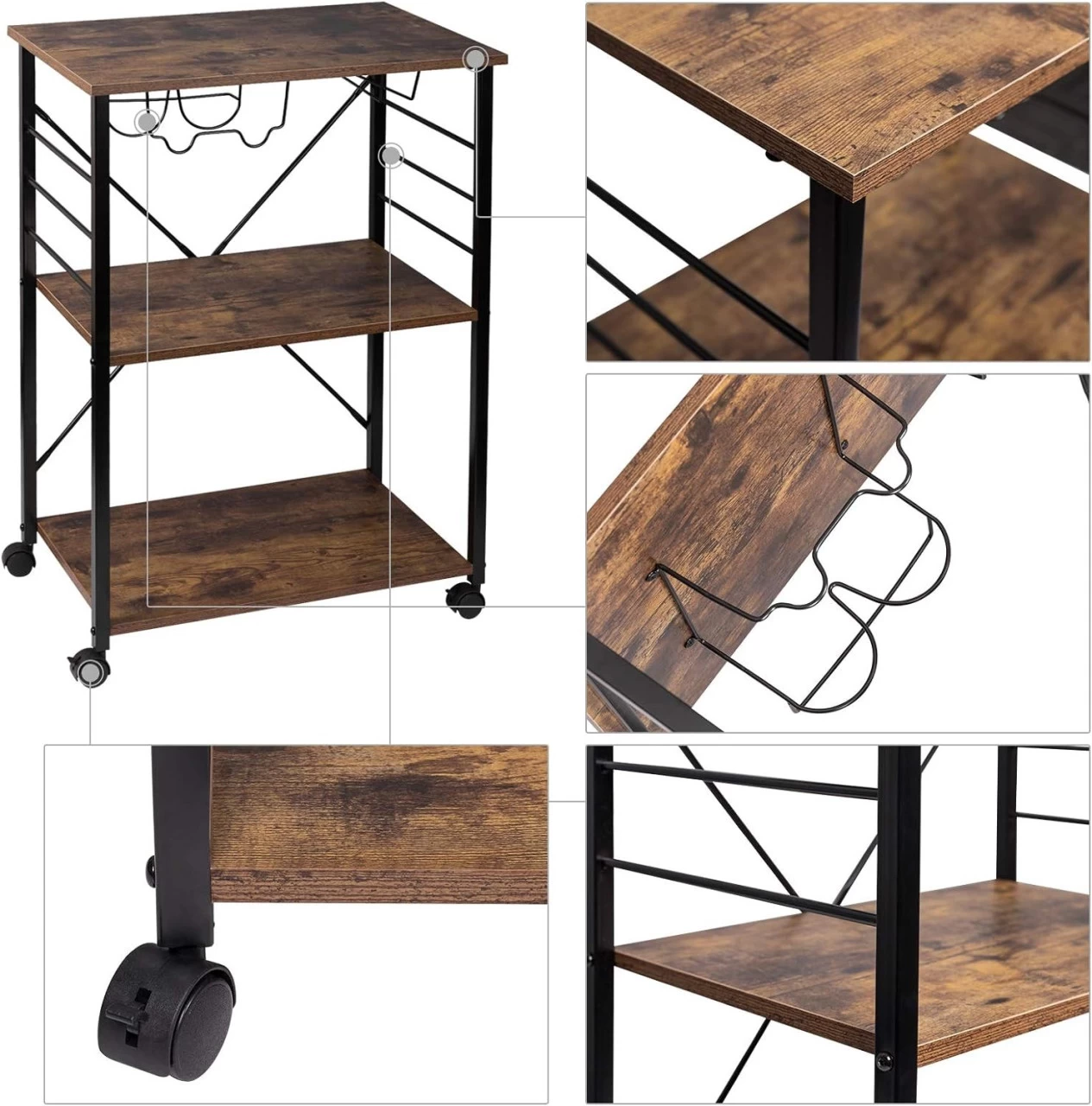 Küchenwagen Aus Metall Mit Weinregal Retro, 60x40x86cm 5 Küchenwagen Aus Metall Mit Weinregal Retro, 60x40x86cm – Bild 5