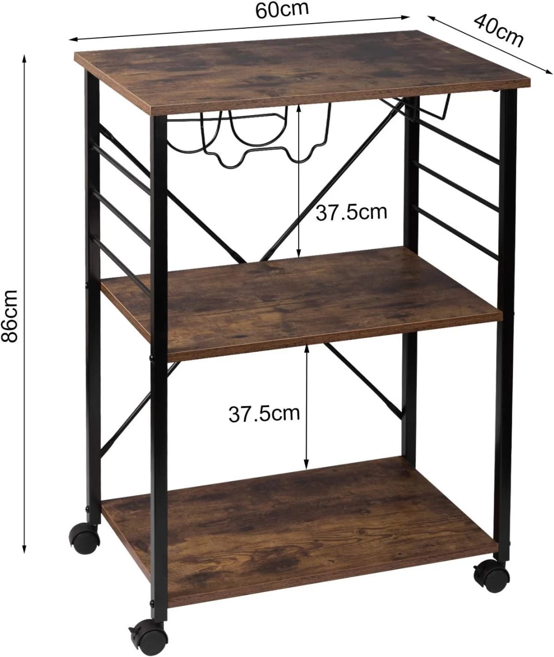 Küchenwagen Aus Metall Mit Weinregal Retro, 60x40x86cm 3 Küchenwagen Aus Metall Mit Weinregal Retro, 60x40x86cm – Bild 3