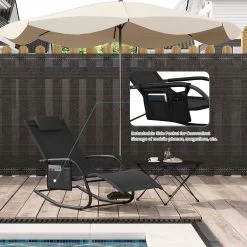 WOLTU Liegestuhl Sonnenliege Wetterfest, Gartenliege Bis 150 Kg, Mit Kopfstütze -Möbel Store Liegestuhl Sonnenliege wetterfest Gartenliege bis 150 kg Kopfstuetze W0ETT0157 Schwarz5 1280x1280