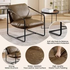 WOLTU Loungesessel, Mittelalter Vintage Stil, Mit Metallrahmen Kunstleder-Bezug -Möbel Store Loungesessel Mittelalter Vintage Stil mit Metallrahmen Kunstleder Bezug W0ATT0340 Braun8 1280x1280