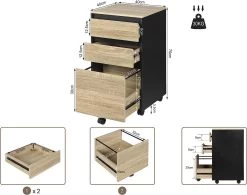 Mobiler Aktenschrank, Büroschrank, Rollcontainer Mit 3 Schubladen, 40x70x40 Cm -Möbel Store Mobiler Aktenschrank B roschrank Rollcontainer mit 3 Schubladen 40x70x40cm ASK01hei Helle Eiche Schwarz3 1280x1280