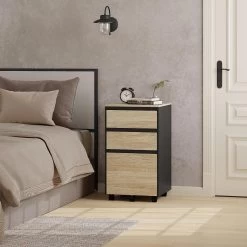 Mobiler Aktenschrank, Büroschrank, Rollcontainer Mit 3 Schubladen, 40x70x40 Cm -Möbel Store Mobiler Aktenschrank B roschrank Rollcontainer mit 3 Schubladen 40x70x40cm ASK01hei Helle Eiche Schwarz4 1280x1280