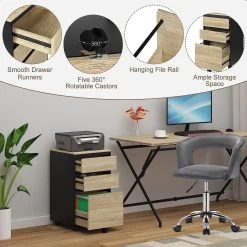 Mobiler Aktenschrank, Büroschrank, Rollcontainer Mit 3 Schubladen, 40x70x40 Cm -Möbel Store Mobiler Aktenschrank B roschrank Rollcontainer mit 3 Schubladen 40x70x40cm ASK01hei Helle Eiche Schwarz5 1280x1280