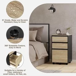 Mobiler Aktenschrank, Büroschrank, Rollcontainer Mit 3 Schubladen, 40x70x40 Cm -Möbel Store Mobiler Aktenschrank B roschrank Rollcontainer mit 3 Schubladen 40x70x40cm ASK01hei Helle Eiche Schwarz6 1280x1280