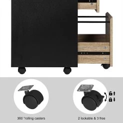 Mobiler Aktenschrank, Büroschrank, Rollcontainer Mit 3 Schubladen, 40x70x40 Cm -Möbel Store Mobiler Aktenschrank B roschrank Rollcontainer mit 3 Schubladen 40x70x40cm ASK01hei Helle Eiche Schwarz7 1280x1280