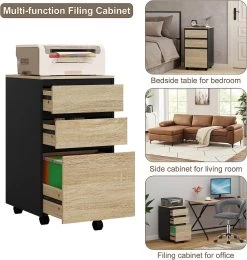 Mobiler Aktenschrank, Büroschrank, Rollcontainer Mit 3 Schubladen, 40x70x40 Cm -Möbel Store Mobiler Aktenschrank B roschrank Rollcontainer mit 3 Schubladen 40x70x40cm ASK01hei Helle Eiche Schwarz8 1280x1280