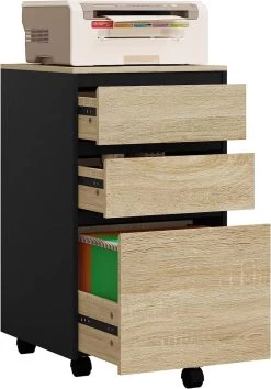 Mobiler Aktenschrank, Büroschrank, Rollcontainer Mit 3 Schubladen, 40x70x40 Cm -Möbel Store Mobiler Aktenschrank B roschrank Rollcontainer mit 3 Schubladen 40x70x40cm ASK01hei Helle Eiche Schwarz9 1280x1280