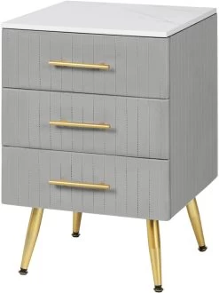 Nachttisch, 3 Schubladen Aus Massivholz, Höhe Tragfähigkeit, 40,5x41x60cm, Grau