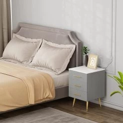 Nachttisch, 3 Schubladen Aus Massivholz, Höhe Tragfähigkeit, 40,5x41x60cm, Grau -Möbel Store Nachttisch 3 Schubladen aus Massivholz H he Tragf higkeit 40 5x41x60cm TS135gr Grau4 1280x1280