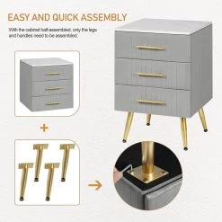 Nachttisch, 3 Schubladen Aus Massivholz, Höhe Tragfähigkeit, 40,5x41x60cm, Grau -Möbel Store Nachttisch 3 Schubladen aus Massivholz H he Tragf higkeit 40 5x41x60cm TS135gr Grau8 1280x1280