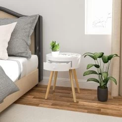 Nachttisch Beistelltisch Nachtkommode, Mit Schublade, Mit Beinen, MDF, Weiß -Möbel Store Nachttisch Beistelltisch Nachtkommode mit Schublade mit Beinen MDF TS111ws Weiss1 1280x1280