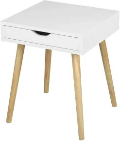 Nachttisch Nachtschrank Mit Schublade Und 4 Holzbeine Aus Spanplatte Weiß