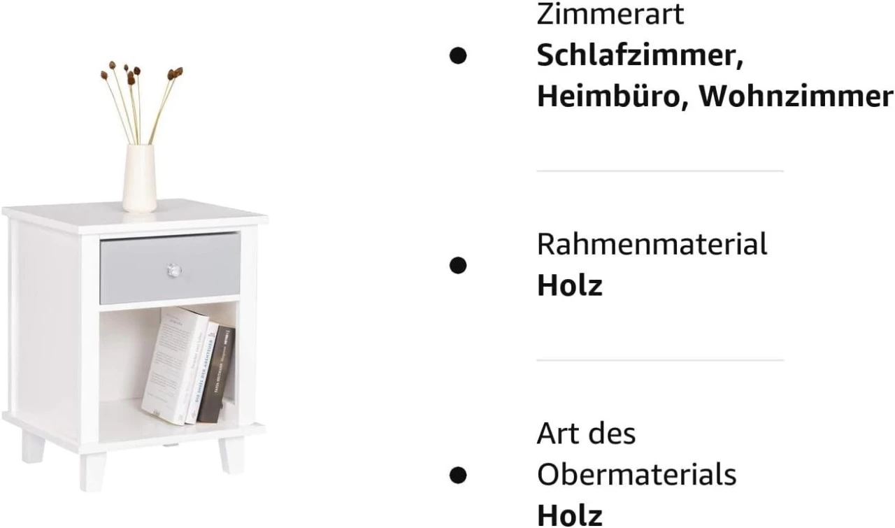 Nachttisch Beistelltisch Sofatisch, Mit Schublade Und Offenem Fach Weiß 10 Nachttisch Beistelltisch Sofatisch, Mit Schublade Und Offenem Fach Weiß – Bild 10