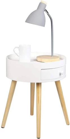 Nachttisch Beistelltisch Nachtkommode, Mit Schublade, Mit Beinen, MDF, Weiß -Möbel Store Nachttisch Nachtschrank Schublade Holz weiss4 1280x1280