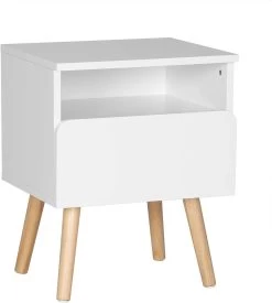 Nachttisch Nachtschrank, Mit Schublade&Fach, Mit Holzbeinen, 40Bx33,5Tx50H Cm