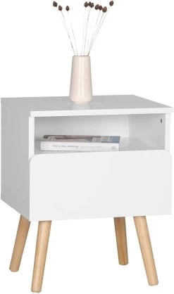 Nachttisch Nachtschrank, Mit Schublade&Fach, Mit Holzbeinen, 40Bx33,5Tx50H Cm -Möbel Store Nachttisch Nachtschrank mit Schublade Fach mit Holzbeinen 40Bx33 5Tx50H cm TSR58ws Weiss6 1280x1280