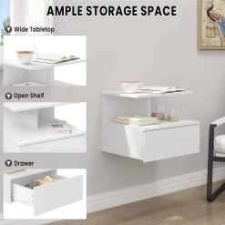 WOLTU Nachttisch Hängend, Wandregal Mit Schublade, Offenem Fach, Weiß -Möbel Store Nachttisch h ngend Wandregal mit Schublade offenem Fach W0ETT0076 weiss4 1280x1280