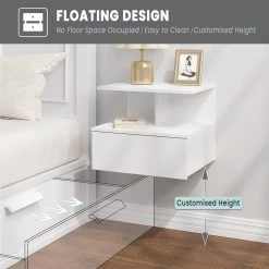 WOLTU Nachttisch Hängend, Wandregal Mit Schublade, Offenem Fach, Weiß -Möbel Store Nachttisch h ngend Wandregal mit Schublade offenem Fach W0ETT0076 weiss6 1280x1280