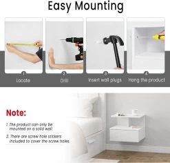 WOLTU Nachttisch Hängend, Wandregal Mit Schublade, Offenem Fach, Weiß -Möbel Store Nachttisch h ngend Wandregal mit Schublade offenem Fach W0ETT0076 weiss8 1280x1280