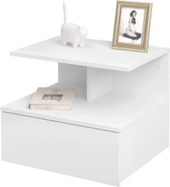 WOLTU Nachttisch Hängend, Wandregal Mit Schublade, Offenem Fach, Weiß