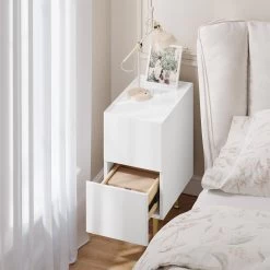 WOLTU Nachttisch Mit 2 Schubladen, Hochglanz, Holz PVC+Metall -Möbel Store Nachttisch mit 2 Schubladen Hochglanz Holz PVC Metall W0ETT0147 25cm Weiss Golden10 1280x1280