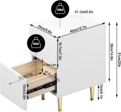 WOLTU Nachttisch Mit 2 Schubladen, Hochglanz, Holz PVC+Metall -Möbel Store Nachttisch mit 2 Schubladen Hochglanz Holz PVC Metall W0ETT0147 25cm Weiss Golden4 1280x1280