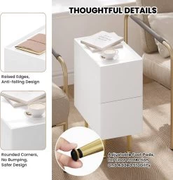 WOLTU Nachttisch Mit 2 Schubladen, Hochglanz, Holz PVC+Metall -Möbel Store Nachttisch mit 2 Schubladen Hochglanz Holz PVC Metall W0ETT0147 25cm Weiss Golden7 1280x1280