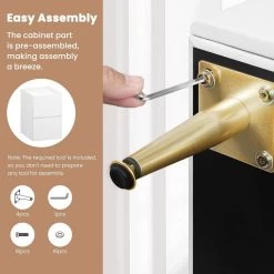 WOLTU Nachttisch Mit 2 Schubladen, Hochglanz, Holz PVC+Metall -Möbel Store Nachttisch mit 2 Schubladen Hochglanz Holz PVC Metall W0ETT0147 25cm Weiss Golden8 1280x1280