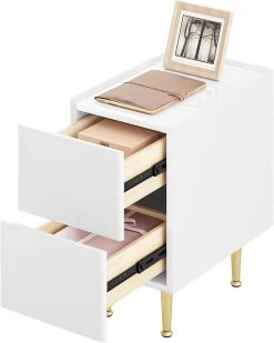 WOLTU Nachttisch Mit 2 Schubladen, Hochglanz, Holz PVC+Metall -Möbel Store Nachttisch mit 2 Schubladen Hochglanz Holz PVC Metall W0ETT0147 25cm Weiss Golden9 1280x1280