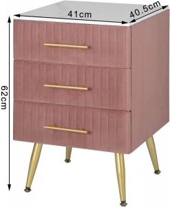 Nachttisch, 3 Schubladen Aus Massivholz, Höhe Tragfähigkeit, 40,5x41x60cm, Rosa -Möbel Store Nachttisch mit 3 Schubladen aus MDF Samt rosa TS135rs rosa5 1280x1280