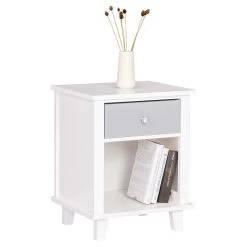 Nachttisch Beistelltisch Sofatisch, Mit Schublade Und Offenem Fach Weiß