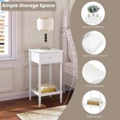 WOLTU Nachttisch, Mit Schublade Offener Ablage, Barock, Beine Aus Massivholz, Weiß -Möbel Store Nachttisch mit Schublade offener Ablage Barock Beine aus Massivholz W0ETT0194 Weiss6 1280x1280