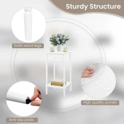 WOLTU Nachttisch, Mit Schublade Offener Ablage, Barock, Beine Aus Massivholz, Weiß -Möbel Store Nachttisch mit Schublade offener Ablage Barock Beine aus Massivholz W0ETT0194 Weiss8 1280x1280