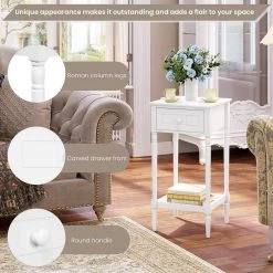 WOLTU Nachttisch, Mit Schublade Offener Ablage, Barock, Beine Aus Massivholz, Weiß -Möbel Store Nachttisch mit Schublade offener Ablage Barock Beine aus Massivholz W0ETT0194 Weiss9 1280x1280