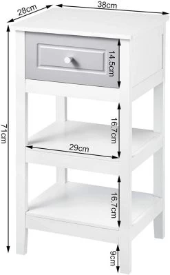 Nachttisch Schmal Mit Schubladen Und 2 Ablagen, Für Wohnzimmer, Holz Weiß -Möbel Store Nachttisch mit Schublade und 2 Ablagen aus MDF TS118ws weiss3 1280x1280