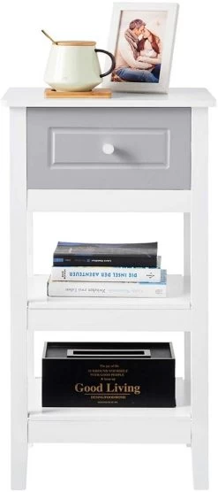 Nachttisch Schmal Mit Schubladen Und 2 Ablagen, Für Wohnzimmer, Holz Weiß -Möbel Store Nachttisch mit Schublade und 2 Ablagen aus MDF TS118ws weiss5 1280x1280