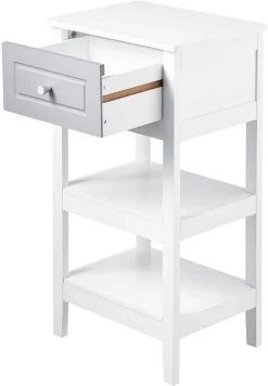 Nachttisch Schmal Mit Schubladen Und 2 Ablagen, Für Wohnzimmer, Holz Weiß -Möbel Store Nachttisch mit Schublade und 2 Ablagen aus MDF TS118ws weiss6 1280x1280