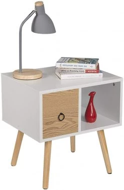 Nachttisch Mit Schublade&Offenem Fach, Mit Beinen, Holz, 48x40x50cm(BxTxH) -Möbel Store Nachttisch mit Schublade und Offenem Fach TSR72ws 7 1280x1280