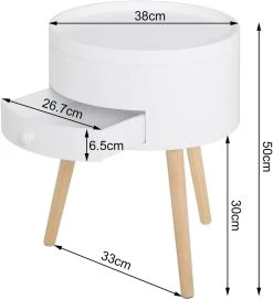 Nachttisch Runde Beistelltisch Mit Schublade Nachtschrank Aus MDF Weiß -Möbel Store Nachttisch runde Beistelltisch Nachtkommode mit Schublade Nachtschrank aus MDF TS155ws weiss4 1280x1280
