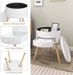 Nachttisch Runde Beistelltisch Mit Schublade Nachtschrank Aus MDF Weiß -Möbel Store Nachttisch runde Beistelltisch Nachtkommode mit Schublade Nachtschrank aus MDF TS155ws weiss5 1280x1280