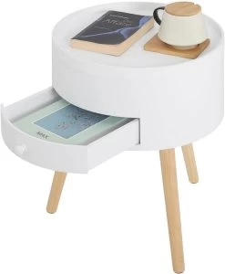 Nachttisch Runde Beistelltisch Mit Schublade Nachtschrank Aus MDF Weiß -Möbel Store Nachttisch runde Beistelltisch Nachtkommode mit Schublade Nachtschrank aus MDF TS155ws weiss7 1280x1280