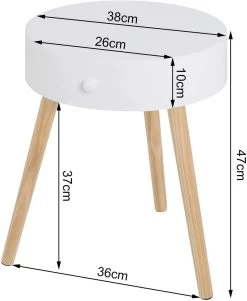 Nachttisch Runde Beistelltisch,mit Schubladen Aus MDF E1 Kiefernholz, Weiß -Möbel Store Nachttisch runde Beistelltisch Nachtkommode mit Schubladen 38x38x47cm TS156ws weiss4 1280x1280