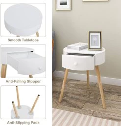 Nachttisch Runde Beistelltisch,mit Schubladen Aus MDF E1 Kiefernholz, Weiß -Möbel Store Nachttisch runde Beistelltisch Nachtkommode mit Schubladen 38x38x47cm TS156ws weiss5 1280x1280