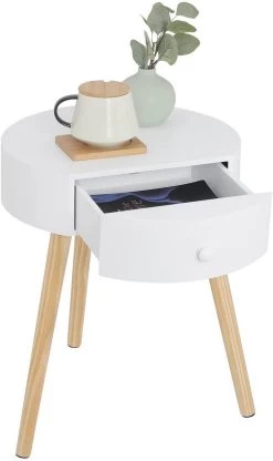 Nachttisch Runde Beistelltisch,mit Schubladen Aus MDF E1 Kiefernholz, Weiß -Möbel Store Nachttisch runde Beistelltisch Nachtkommode mit Schubladen 38x38x47cm TS156ws weiss6 1280x1280