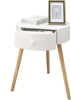 Nachttisch Runde Beistelltisch,mit Schubladen Aus MDF E1 Kiefernholz, Weiß -Möbel Store Nachttisch runde Beistelltisch mit Schubladen aus MDF E1 Kiefernholz 38x38x47cm TS156ws weiss1 1280x1280